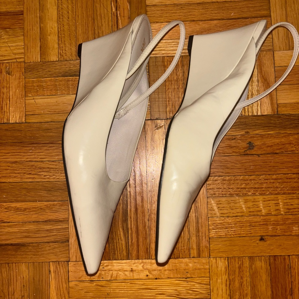 Zara Cream Pointed Slingback Wedges - Picture 3 of 5